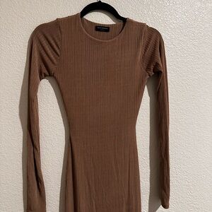 Naked Wardrobe Brown Ribbed Bodycon Dress